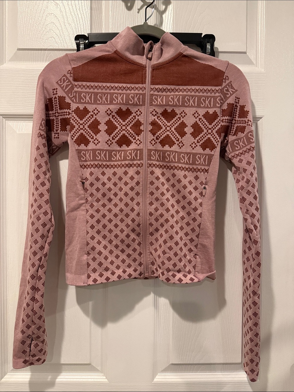Women’s Pink Patterned Full-Zip Ski Jacket/Top